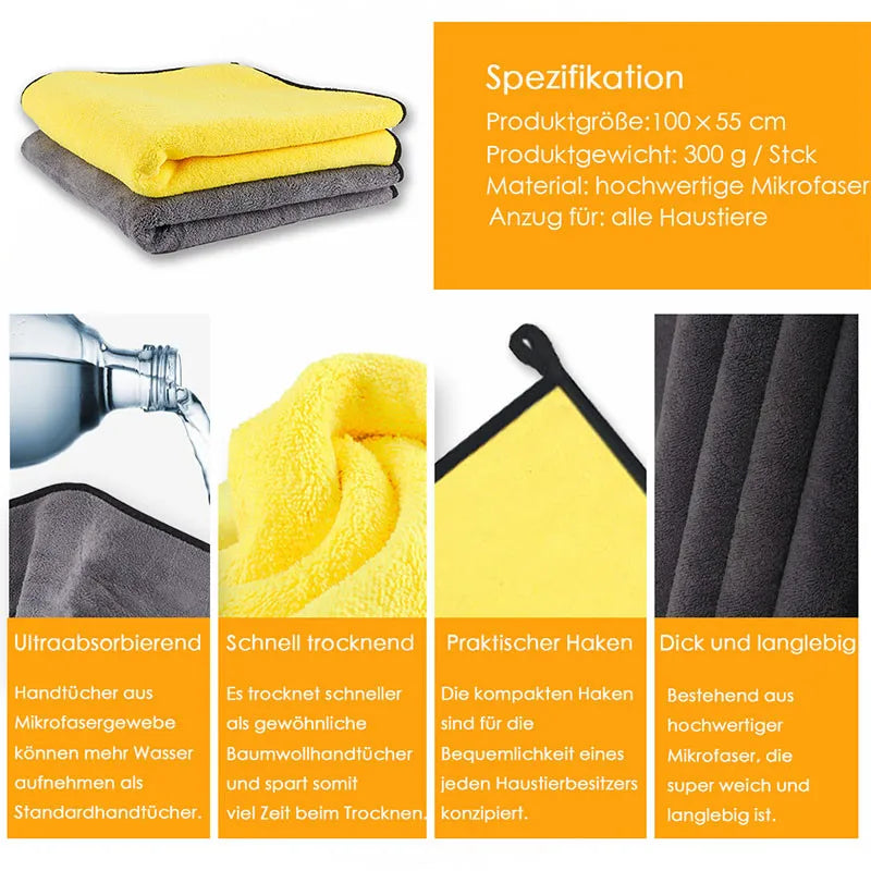 Quick-drying Pet Dog and Cat Towels Soft Fiber Towels Water-absorbent Bath Towel Convenient Pet Shop Cleaning Towel Pet Supplies