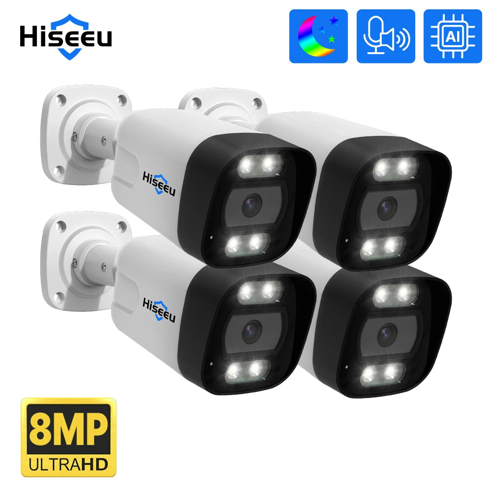 4K 8MP Hiseeu POE IP CCTV Video Surveillance Camera Security Motion Alarm Protection Outdoor Street ONVIF for POE NVR