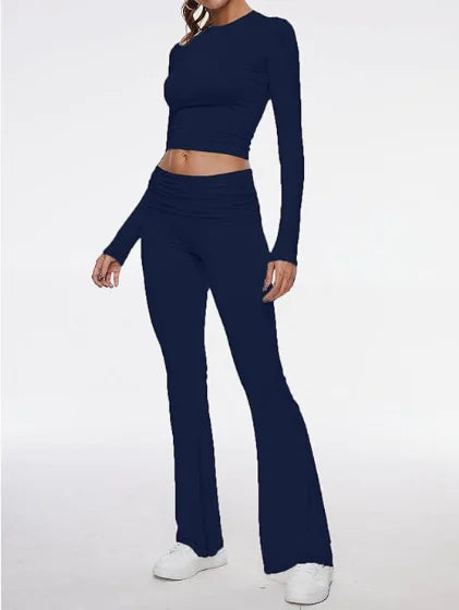 Women's Round Neck Bell-Bottom Pants Suit