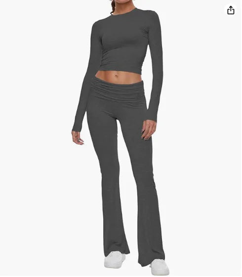 Women's Round Neck Bell-Bottom Pants Suit